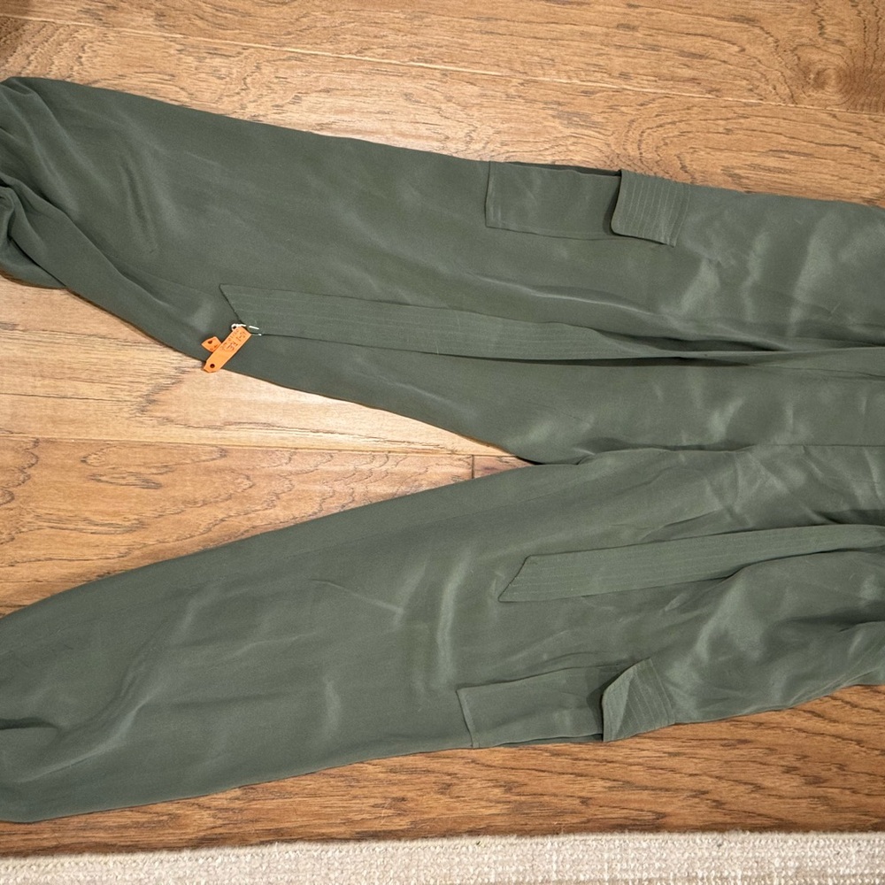 Joie Sage Green Silk Cargo Pants
